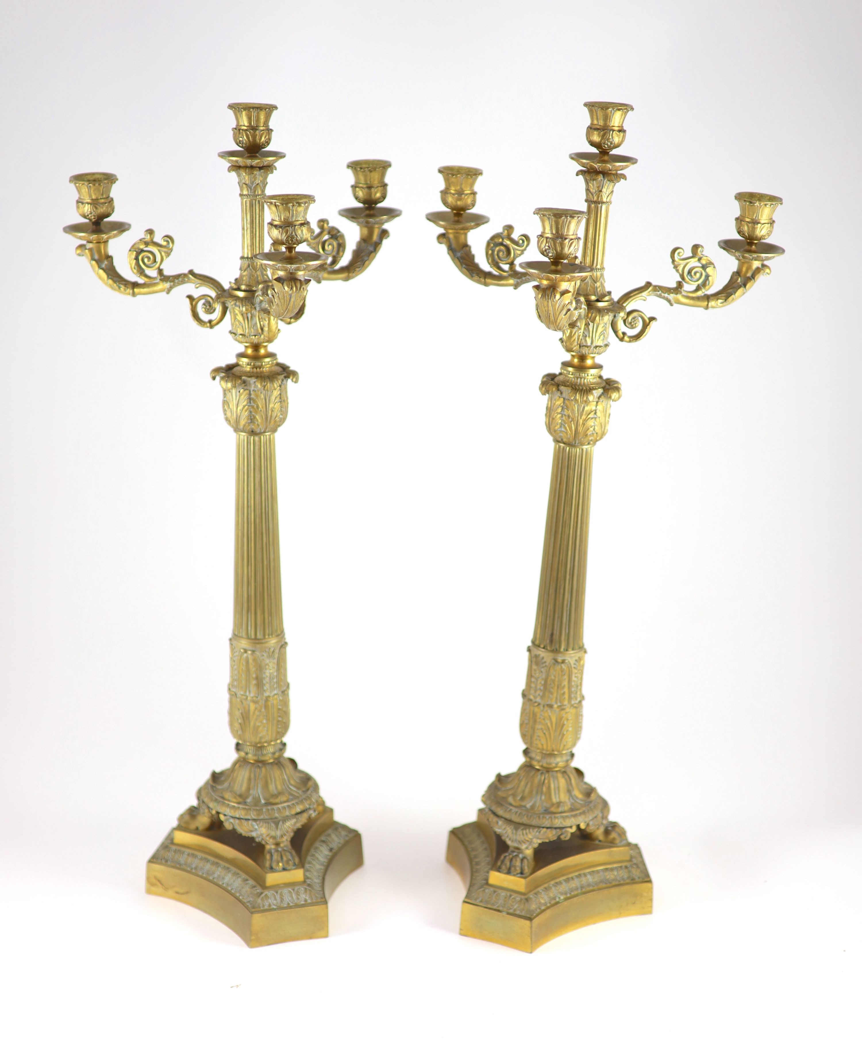 A pair of 19th century French Empire style ormolu candelabra height 70.5cm